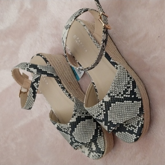 Papaya snakeskin gold buckle platform heel wedges shoes size 5 - Picture 2 of 7